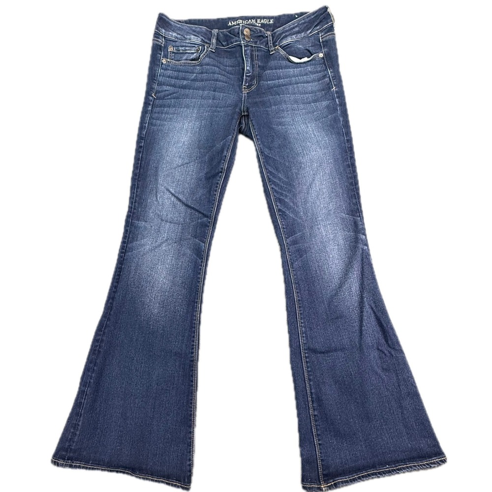 American Eagle Artist Flare Jeans Womens 14 Dark Blue Super Stretch X‎ Mid Rise